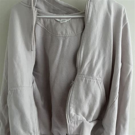 H&M womens zip up hoodie pale pink size s price is... - Depop
