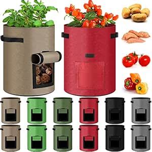 12 Pack Potato Grow Bags with Flap 10 Gallon Nonwoven Fabric Planter ...