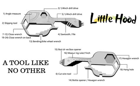 Little Hood - Multitool Key Shaped Pocket Tool for Your Keychain 24-in ...