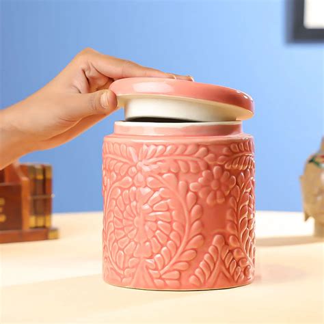 Buy 4.25" Ceramic Flower Jar – Multipurpose Storage – Ethnic India ...