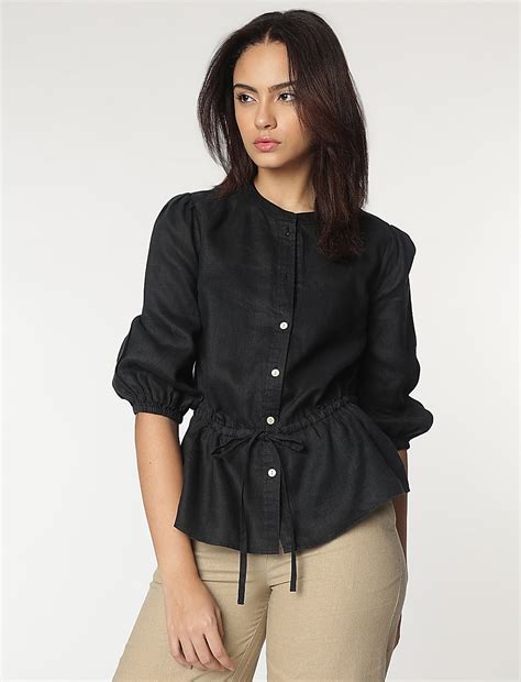 Buy Pure Linen Mandarin Collar Blouse at Marks & Spencer