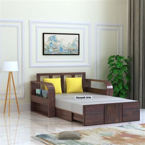 Ganpati Arts Solid Sheesham Wood 2 Seater Scott Sofa Cum Bed With Mini ...