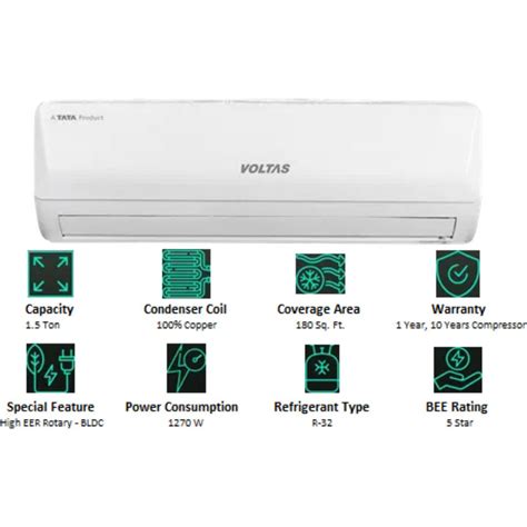 Voltas 1.50 T 185V Vertis Emerald 5 Star Anti-dust Filter Copper Conde ...