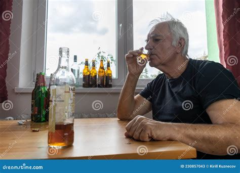 Old Senior Male Man Drink Alcohol Bottle Home Sad Alone Alcoholism ...