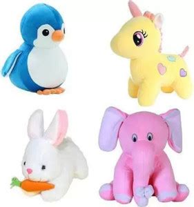 Anidhi Combo Stuffed Toys Penguin, Rebbit, Unicorn, Elephant - 28 cm ...