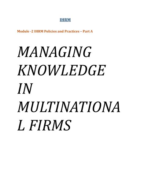 IHRM - chapter 2 to 4 - IHRM Module -2 IHRM Policies and Practices ...