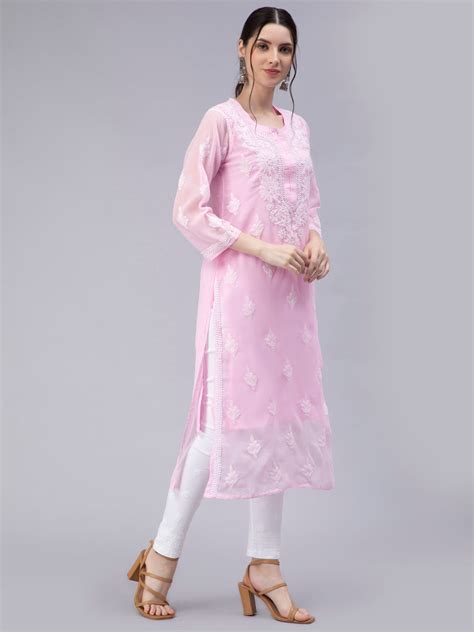 Seva Chikan Hand Embroidered Georgette Chikankari Kurta With Matching