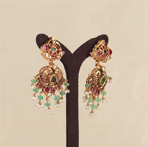 22k Gold Emerald Ruby Chandbali Earrings – Krishna Jewellers Pearls and ...