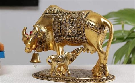 Buy Craftam Big Size, Large Elegant Kamdhenu Cow and Calf Oxidized ...