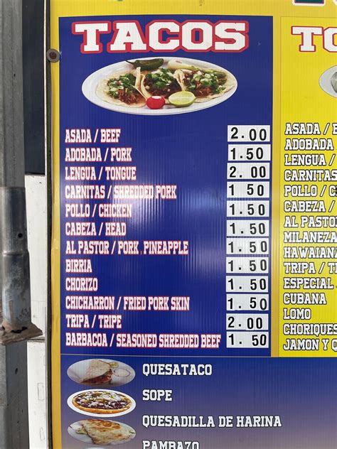 Menu at Tacos Del Norte restaurant, Wapato
