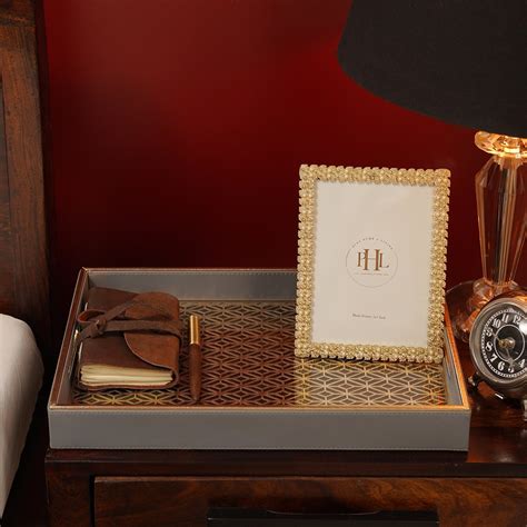 Grey Lazer Cut Rectangle Faux Leather Tray