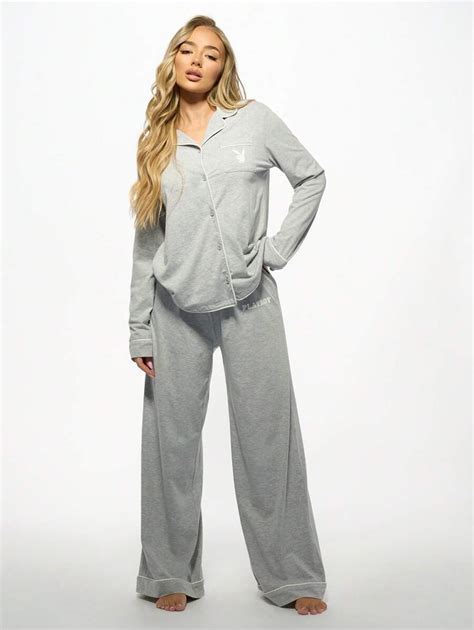 Missguided x Playboy Soft Knit Long Sleeve Button Down Pajama Set ...