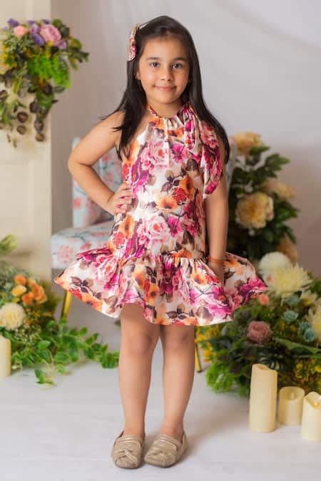 Buy Multi Color Satin, Cotton Floral Print Dress For Girls by Lil ...
