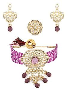 ZAVERI PEARLS Purple Multistrand Beads Traditional Kundan Choker ...