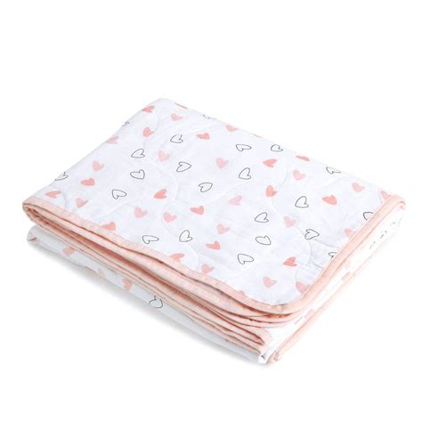 Muslin Pink Hearts Baby Dohars - Organic Cotton | The White Cradle