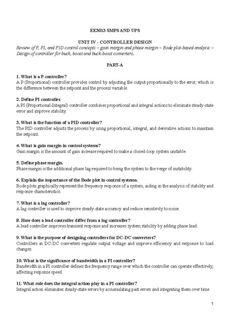 EE3013 Final Exam: Controller Design & Stability in SMPS Systems - Studocu