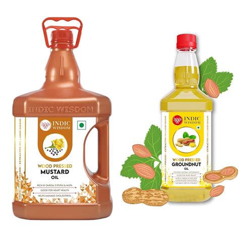 IndicWisdom Wood Pressed Oils (Mustard Oil 5 Liter | Groundnut Oil 1 ...