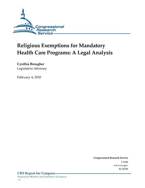 Religious Exemptions for Mandatory Health Care Programs: A Legal ...