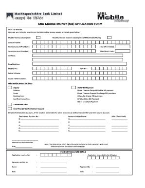 MBL MOBILE MONEY M3 APPLICATION FORM - Fill and Sign Printable Template ...