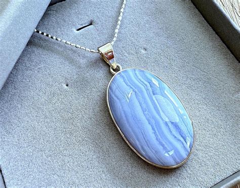Sterling Silver Blue Lace Agate Crystal Pendant, Optional Chain