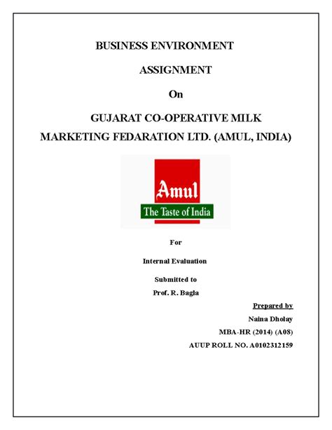 Business Environment Sample Project Amul - BUSINESS ENVIRONMENT ...