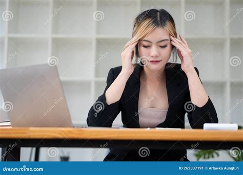 Tired Asian Businesswoman Stressed Out, Headache and Strained Eyes with Heavy Work Stock Image ...