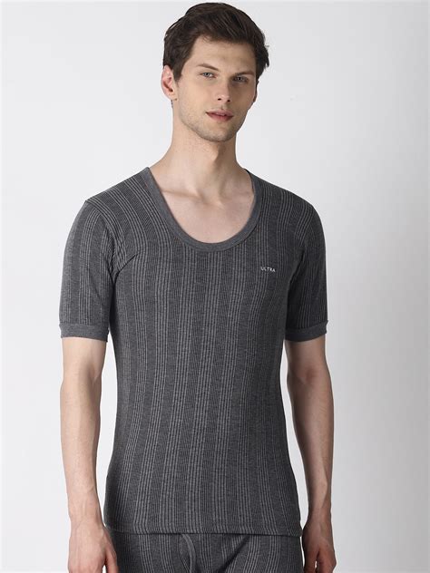 Buy Dollar Ultra Men Grey Striped Thermal T Shirt - Thermal Tops for ...