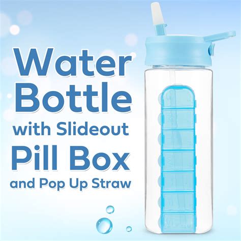 24 Ounce Water Bottle with Slideout Pill Box, Daily Pill Organizer - 7 ...
