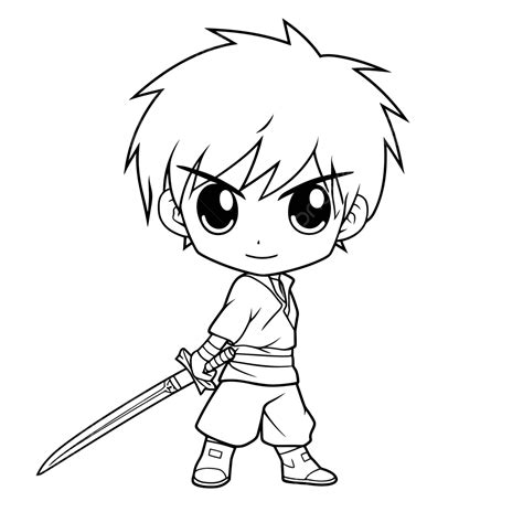 Cute Samurai Boy Coloring Page Outline Sketch Drawing Vector, Anime ...