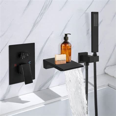 Buy Aolemi Matte Black Wall Mount Bathtub Faucet Waterfall Tub Filler ...