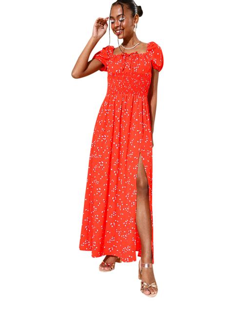 Women's Coral Floral Maxi Dress with Puffed Sleeve – Stylestone