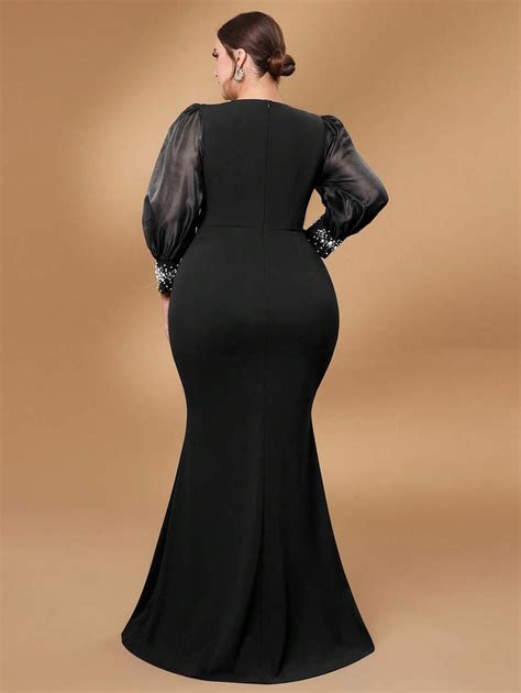 SHEIN Belle Robe longue bleue marine à paillettes, manches bouffantes ...