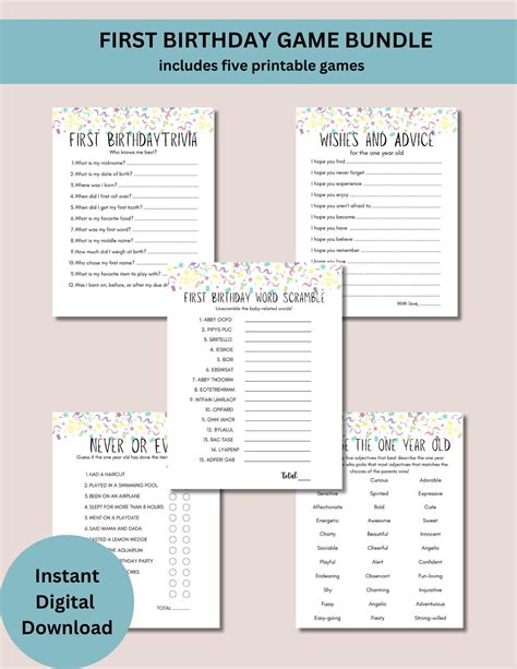 Baby's First Birthday Party Game Bundle, Printable 1st Birthday Game ...