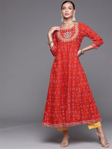 Indo Era Red Embroidered A-line Kurta – indoera