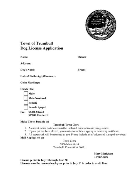2020-2026 Form CT Dog License Application - Town of Trumbull - Blank ...