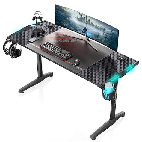 EUREKA ERGONOMIC Carbon Fibre Plastic Gaming Computer Desk 55" Home ...