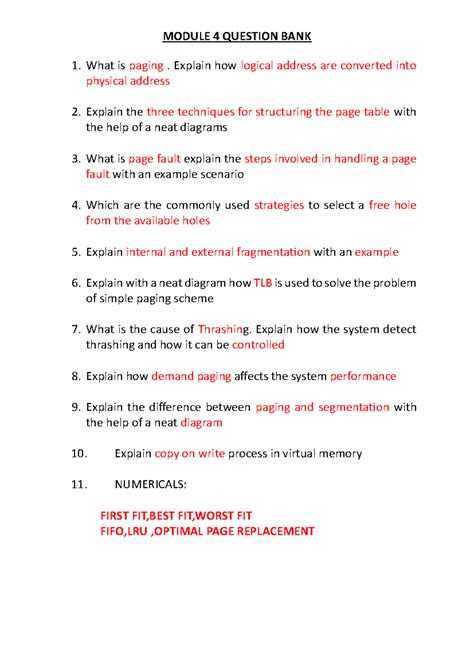 Module 4 Question BANK - MODULE 4 QUESTION BANK What is paging. Explain ...