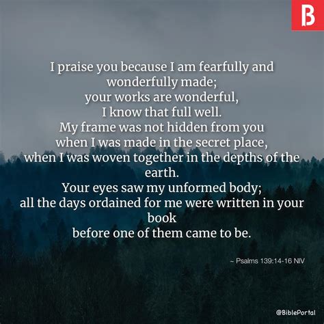 Psalms 139:14-16 NIV - Bible Scripture Image - Bible Portal