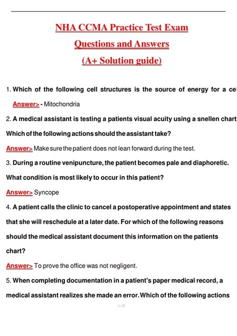 NHA CCMA Practice Test Exam Questions and Answers Pass the Exam, 100% ...