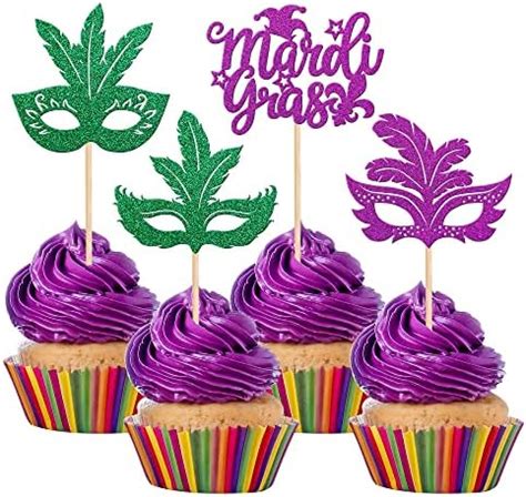 24 PCS Masquerade Masks Cupcake Toppers Glitter Bachelorette Mask ...