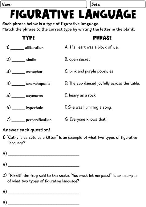 Free Printable Figurative Language Worksheets - Preschool Coloring ...