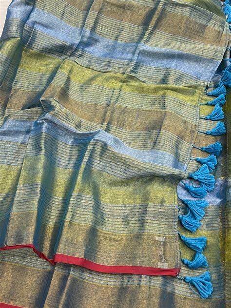 Sky Blue Gold Tissue Mulmul Saree – The Loom Store