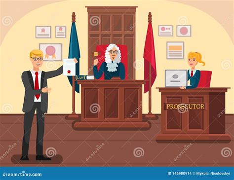 Courtroom, Judge Sitting At Panel With Hammer. Cartoon Vector | CartoonDealer.com #179773719