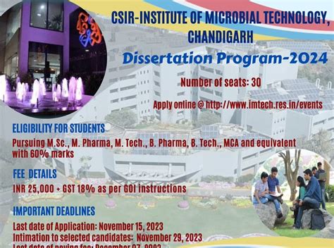 CSIR-IMTECH is inviting applications for the dissertation program 2024