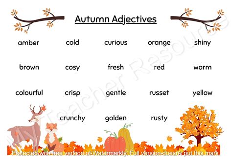 Autumn Word Mats; Autumn Adjectives, Nouns and Verbs; Printable PDF ...