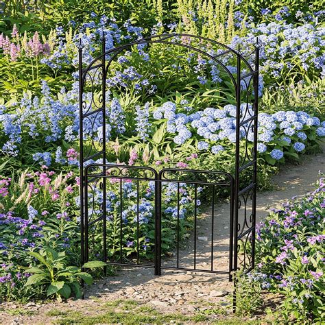 Ataucjin 8FT Black Garden Arch with Gate,Heavy-Duty Metal Arbor for ...