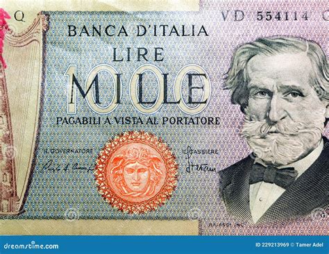 Obverse Side of 1000 One Thousand Italian Lire Lira Banknote Currency ...