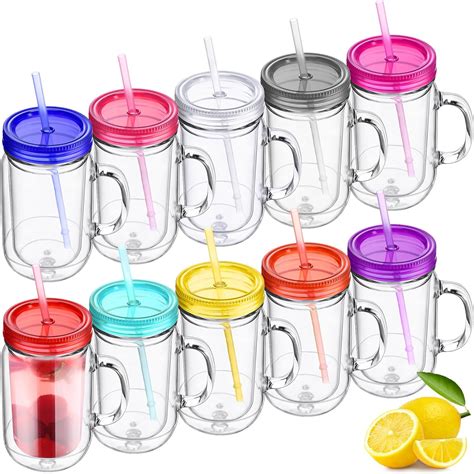 Amazon.com: Suclain 10 Pack Plastic Mason Jars with Handles, Lids and ...