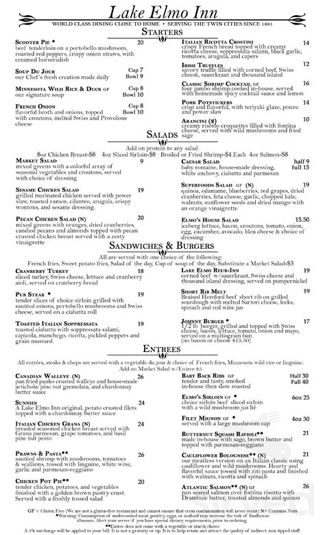 Lake Elmo Inn Menu