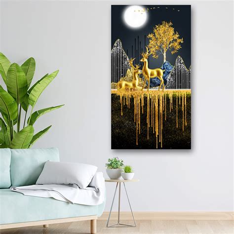 Canvas Painting - 3D Golden Deer and Tree Portrait – SkinsLegend
